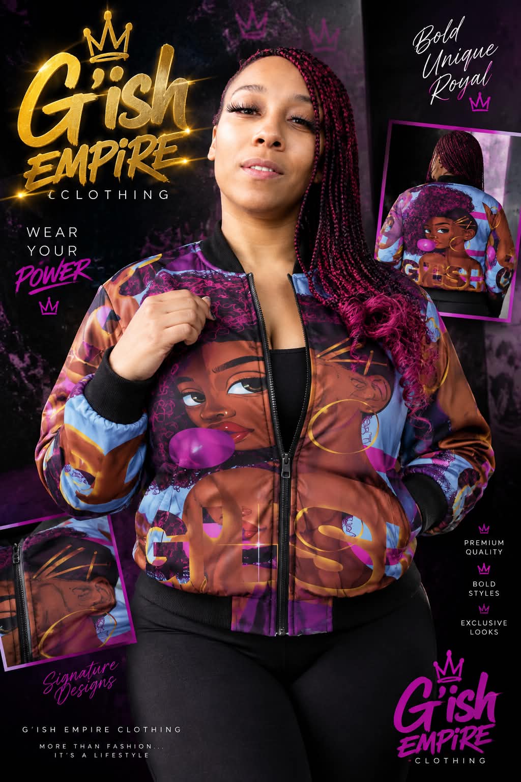 G’ish Chill Toon Women's All-Over Print Bomber Jacket